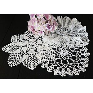 3 Doilies Doily Crocheted Doily White Vintage Doilies  B2